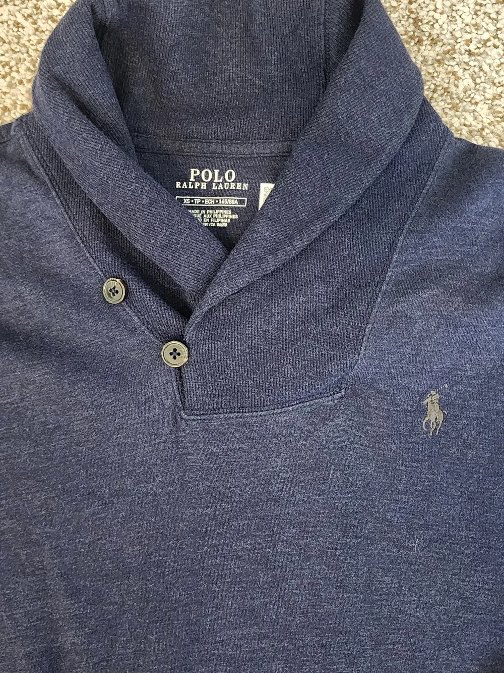 🐎Polo Ralph Lauren Jersey Shawl-Collar Pullover Navy Heather. Y2K QUIET LUXURY